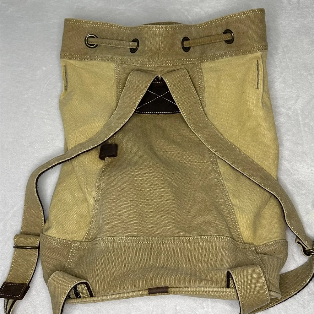 Life Is Good Mustard Canvas Bucket Bag with Leather Logo Patch